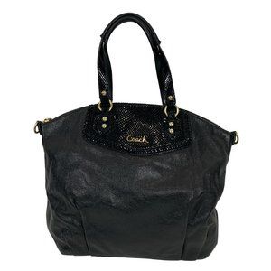 Coach Solid Black Leather Shoulder/handbag Bag Snake